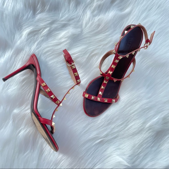 Valentino Shoes - Valentino Garavani Red Sandal Caged Rockstud Heels sz. 8.5